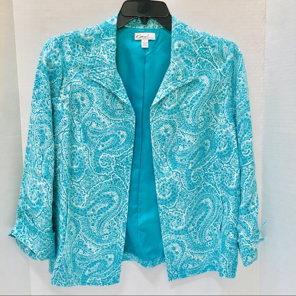 Kim Rogers XL Lined Jacket Blue, Teal, White